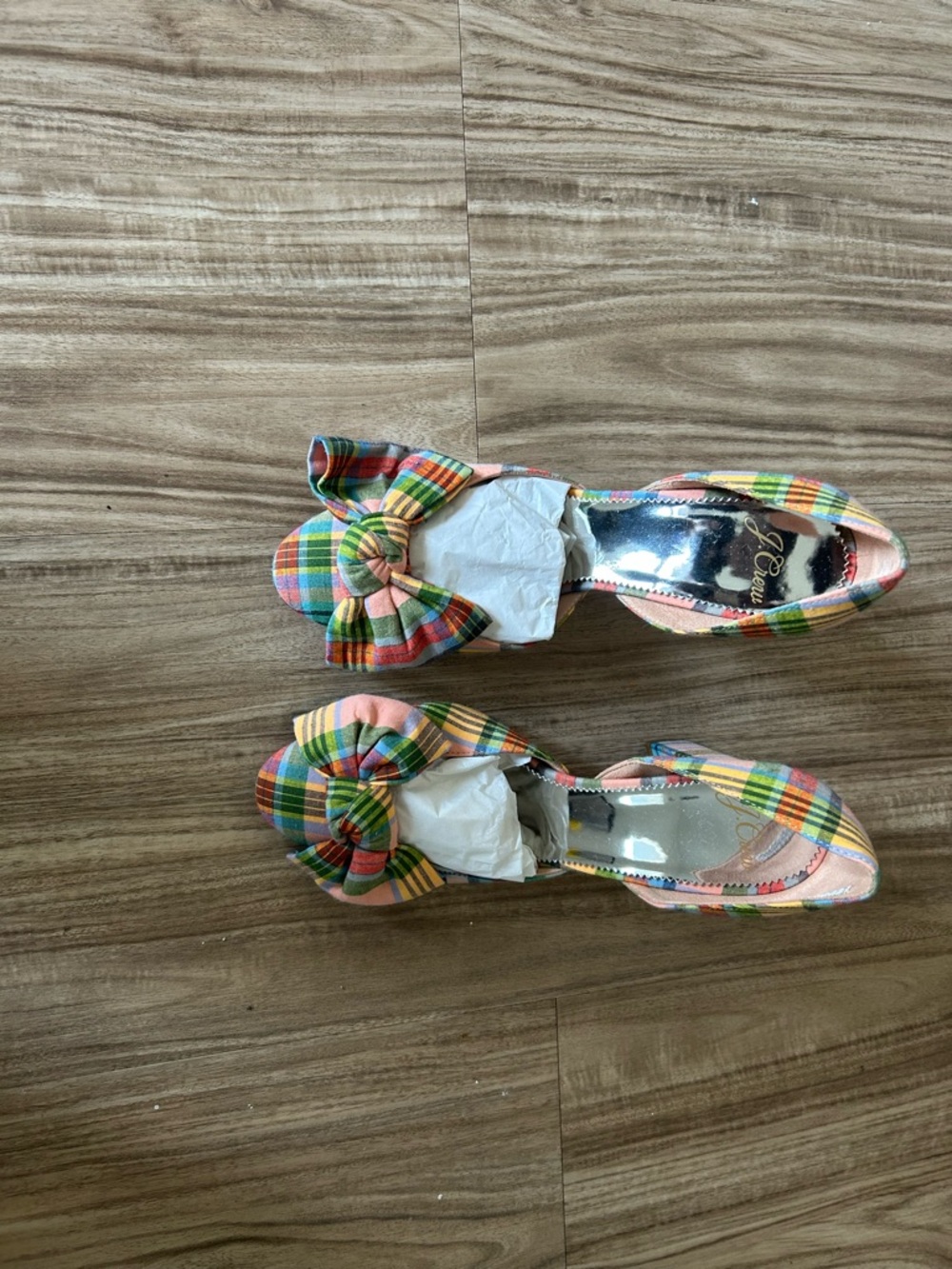 J. Crew Multicolor Plaid Bow Heels